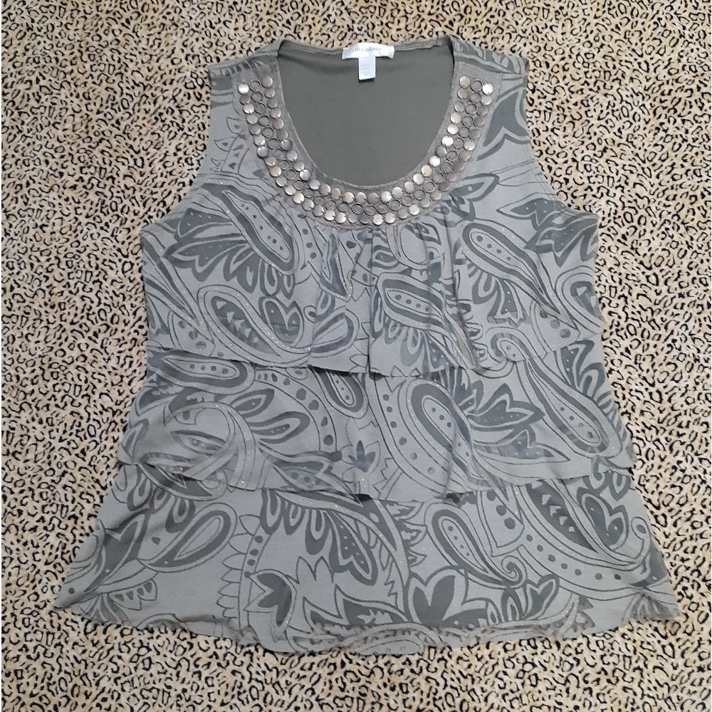 💖BUY 1 GET 1 FREE💖Olive Ruffled Tank w/Brass Coin Collar- PM
